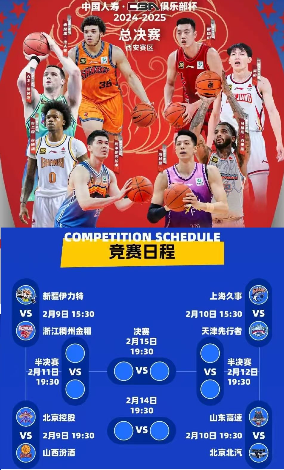 CBA联赛冲冠夺冠球队全面集结